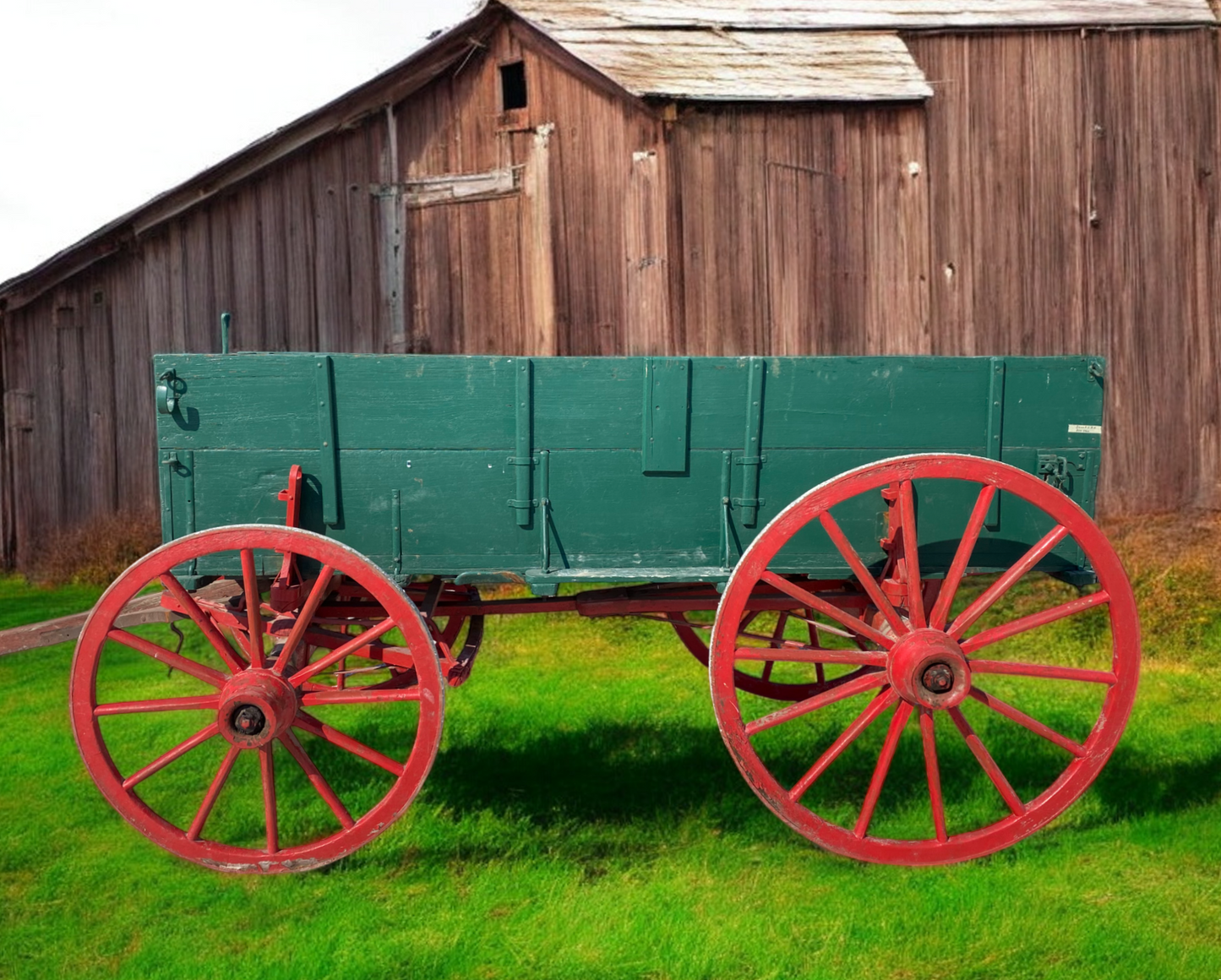 Green Chuck Wagon, High Wheel Wagon, Vintage Farm Wagon, Horse Drawn Buckboard