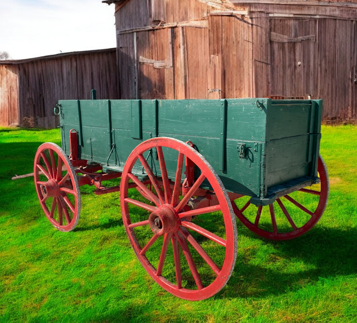 Green Chuck Wagon, High Wheel Wagon, Vintage Farm Wagon, Horse Drawn Buckboard