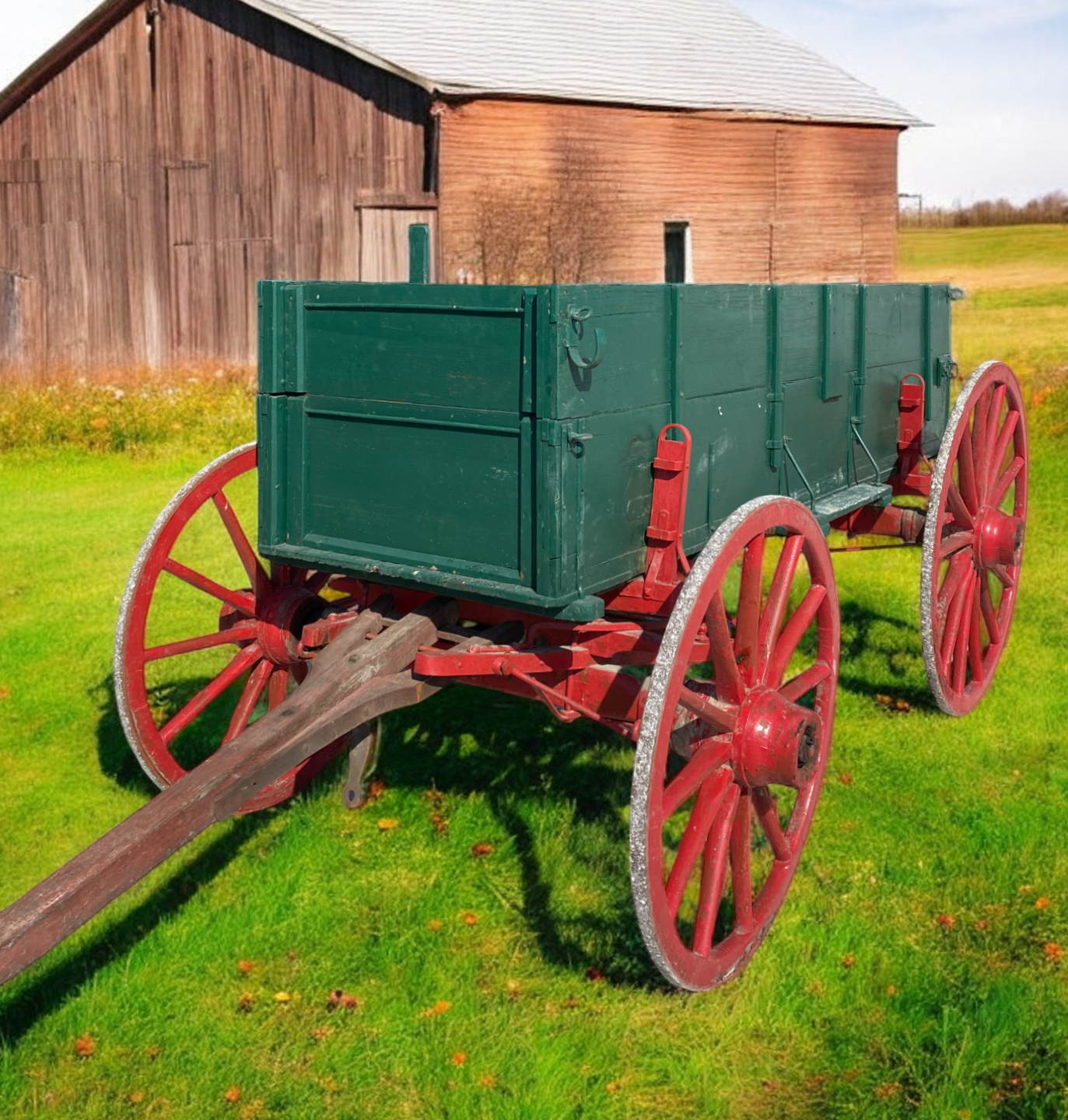 Green Chuck Wagon, High Wheel Wagon, Vintage Farm Wagon, Horse Drawn Buckboard