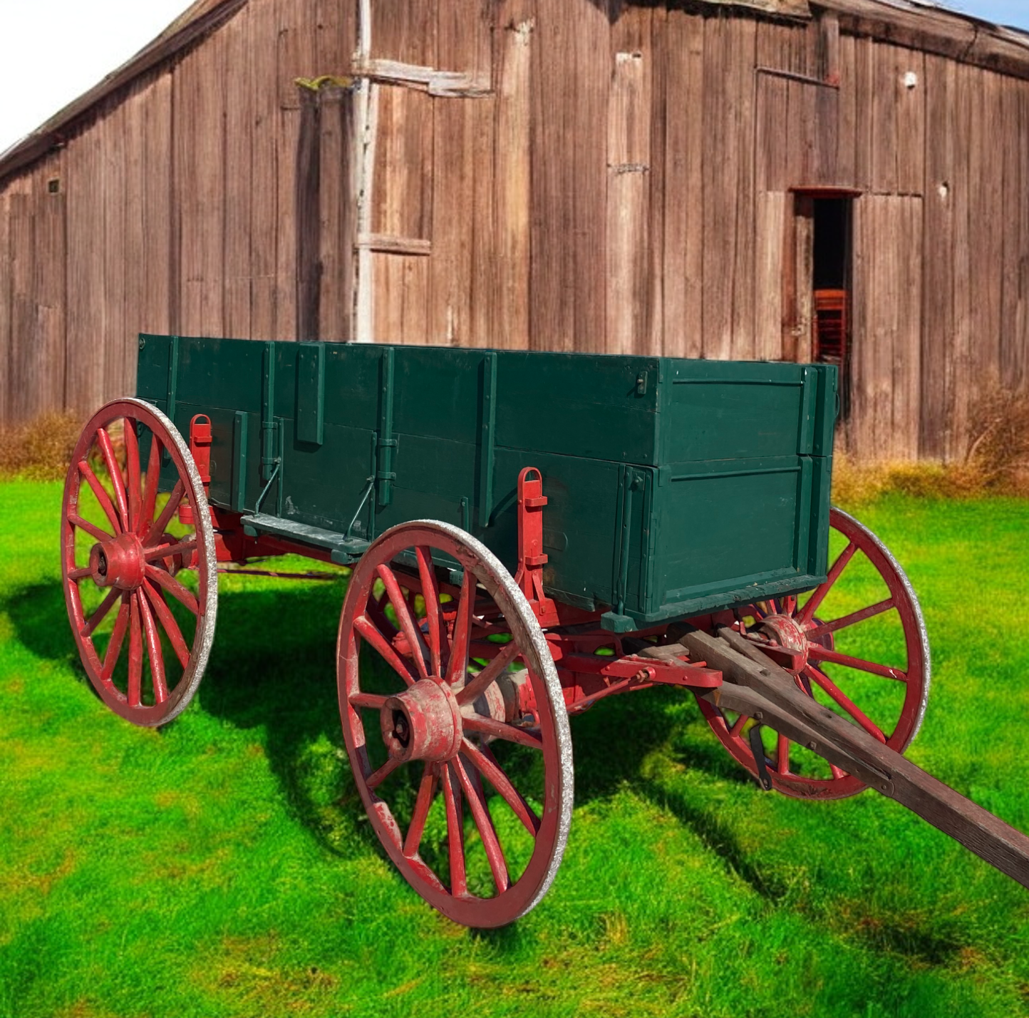 Green Chuck Wagon, High Wheel Wagon, Vintage Farm Wagon, Horse Drawn Buckboard