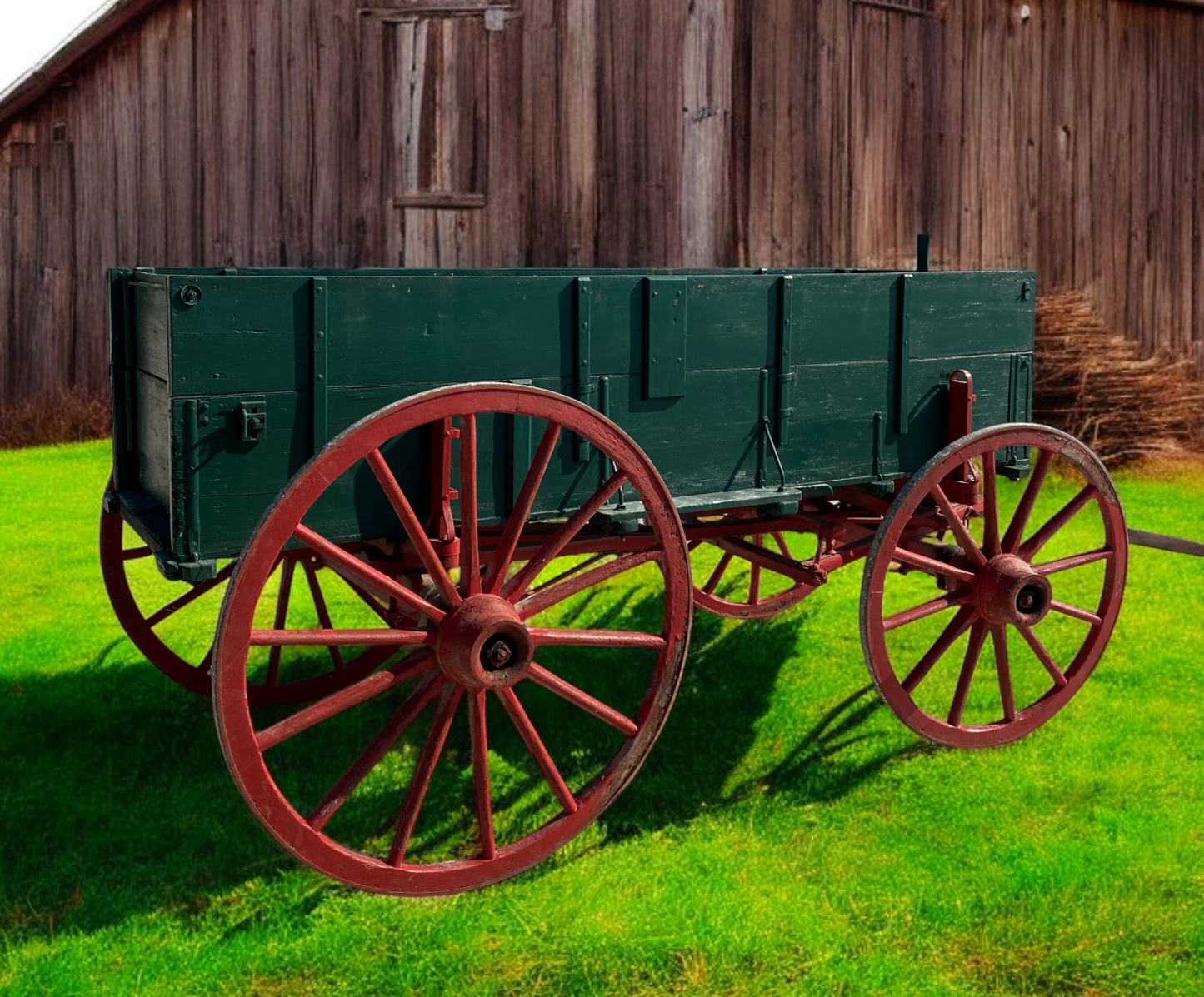 Green Chuck Wagon, High Wheel Wagon, Vintage Farm Wagon, Horse Drawn Buckboard