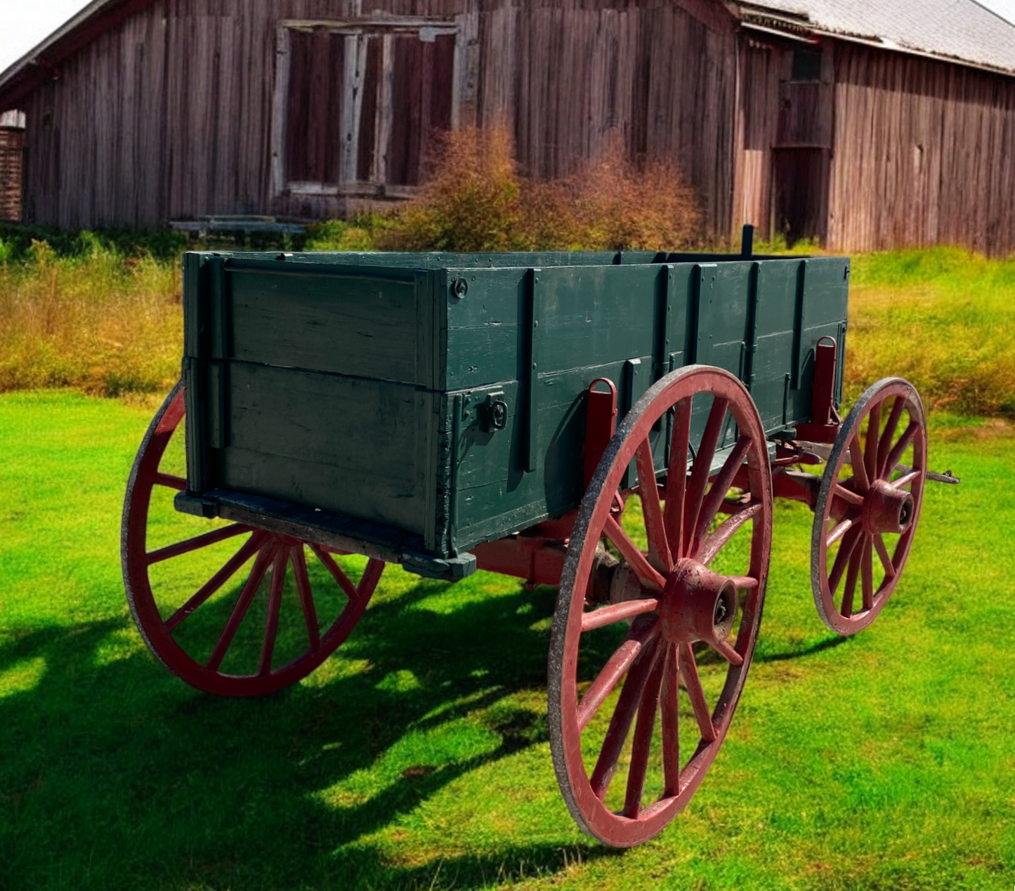 Green Chuck Wagon, High Wheel Wagon, Vintage Farm Wagon, Horse Drawn Buckboard