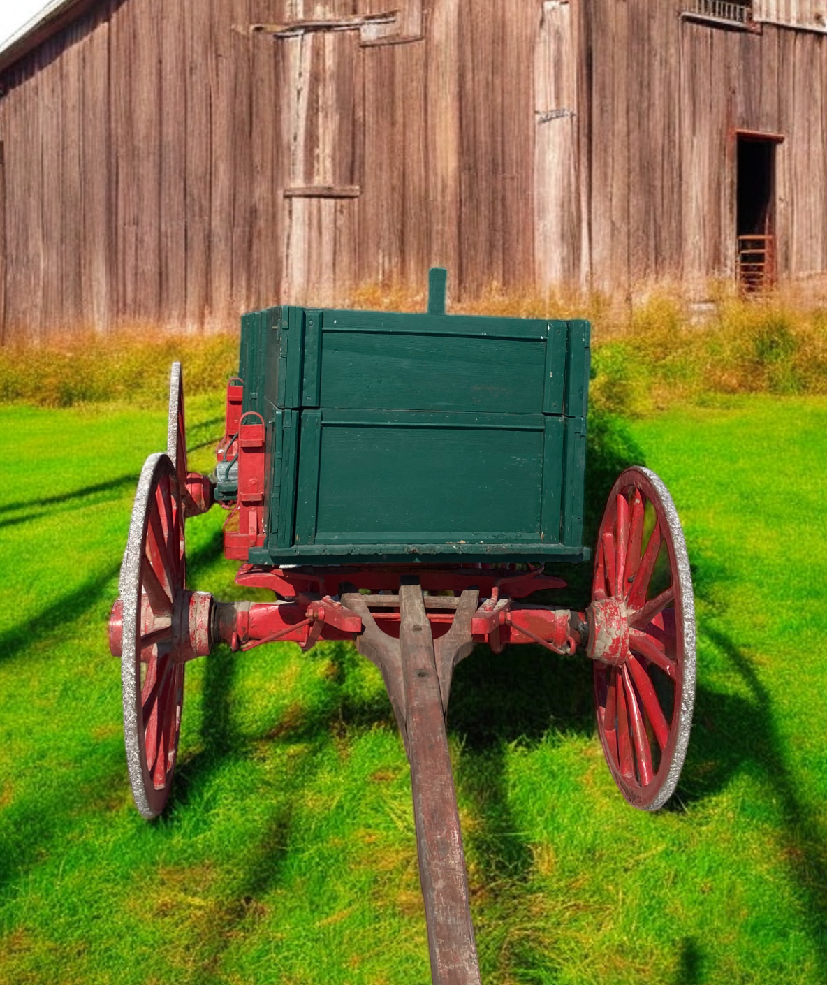 Green Chuck Wagon, High Wheel Wagon, Vintage Farm Wagon, Horse Drawn Buckboard