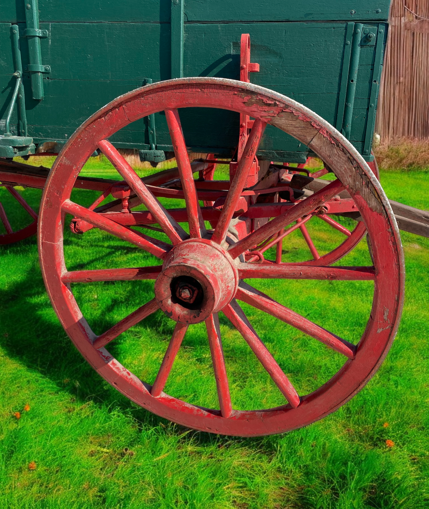 Green Chuck Wagon, High Wheel Wagon, Vintage Farm Wagon, Horse Drawn Buckboard