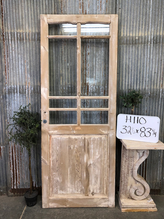 Antique French Single Door (32.5x83) 8 Pane Glass European Door H110