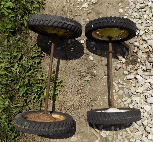 4 Vintage Metal Baby Buggy Wheels Pedal Car Garden Cart Pumpkin Wagon A52