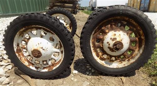 4 Vintage Metal Baby Buggy Wheels Pedal Car Garden Cart Pumpkin Wagon A52