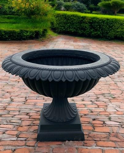 30" Tall Cast Iron Fluted Urn, Flower Pot Planter, Garden Patio Yard Art A6