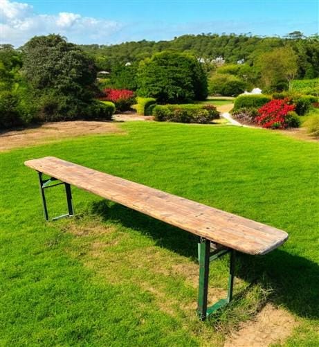 Stained Vintage German Beer Garden Bench Portable Industrial Wood Bench Seat B41