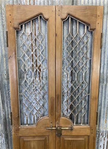 Vintage Indian Garden Gates, Teak Metal Carved Doors, Architectural Salvage A112