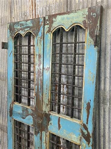 Vintage Indian Garden Gates, Teak Metal Carved Doors, Architectural Salvage A109