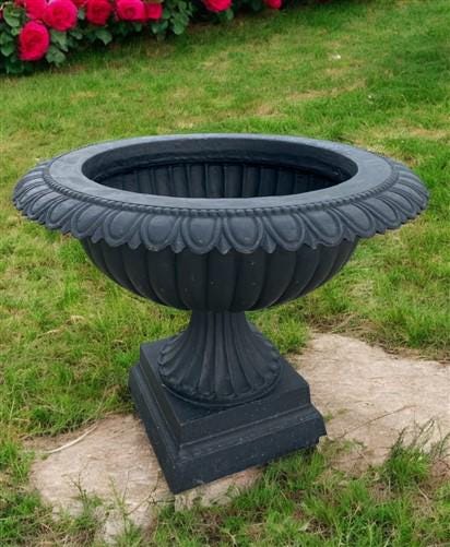 30" Tall Cast Iron Fluted Urn, Flower Pot Planter, Garden Patio Yard Art A4