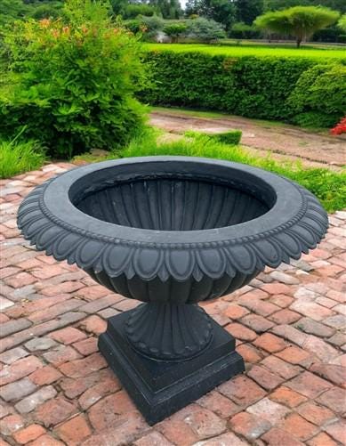 30" Tall Cast Iron Fluted Urn, Flower Pot Planter, Garden Patio Yard Art A6