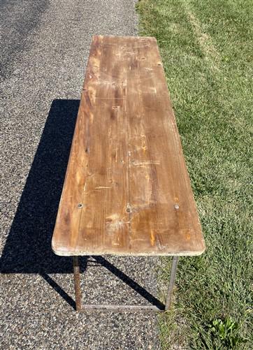 Stained Vintage German Beer Garden Table, Portable Industrial Wood Table, A7