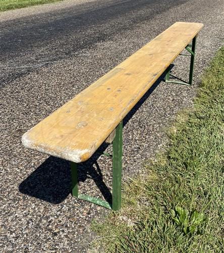 Yellow Vintage German Beer Garden Bench, Portable Industrial Wood Bench Seat, Y6