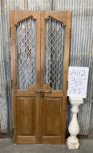 Vintage Indian Garden Gates, Carved Teak Metal Doors, Architectural Salvage A112