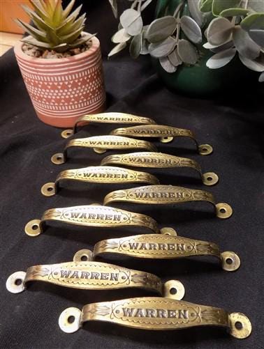 10 Warren Brass Cabinet Handle 4.25" Drawer Pulls, Kitchen Furniture Hardware, A