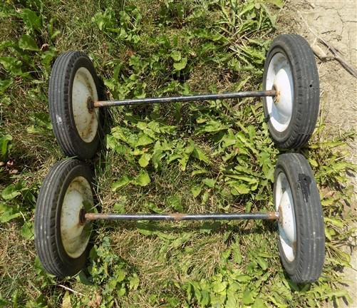 4 Vintage Metal Baby Buggy Wheels Pedal Car Garden Cart Pumpkin Wagon A51