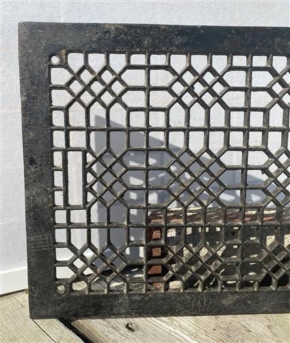 Ornate Art Deco Cast Iron Grate Vintage Wall Floor Fireplace Register Vent A4