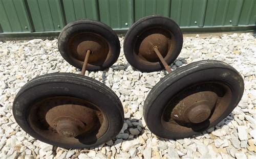 4 Vintage Metal Baby Buggy Wheels Pedal Car Garden Cart Pumpkin Wagon A50