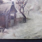 1880s Midwest Landscape Painting on Canvas, Original Art Winter Village, C