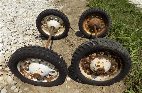 4 Vintage Metal Baby Buggy Wheels Pedal Car Garden Cart Pumpkin Wagon A52