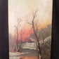 1900s American Folk Art Landscape Paint on Canvas, Original Art Winter Scene, B