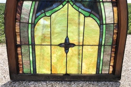 Antique Stained Glass, Arched Church Window, Architectural Leaded Glass, D