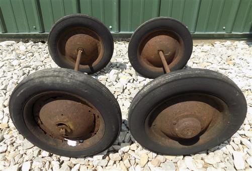 4 Vintage Metal Baby Buggy Wheels Pedal Car Garden Cart Pumpkin Wagon A50