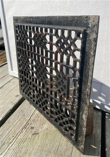 Ornate Art Deco Cast Iron Grate Vintage Wall Floor Fireplace Register Vent A4