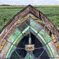 Antique Stained Glass, Arched Church Window, Architectural Leaded Glass, D