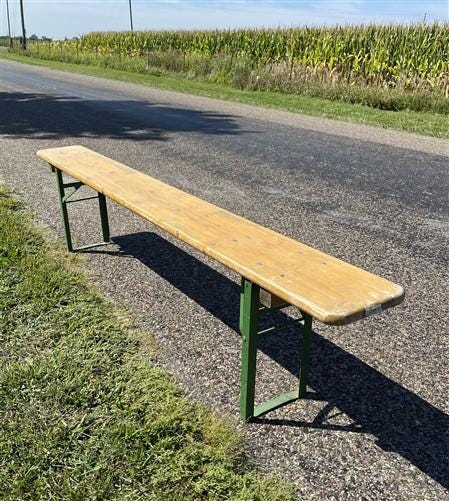 Yellow Vintage German Beer Garden Bench, Portable Industrial Wood Bench Seat, Y6