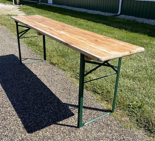 Vintage German Beer Garden Table, Portable Industrial Wood Table, Dining, C93