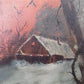 1900s American Folk Art Landscape Paint on Canvas, Original Art Winter Scene, B