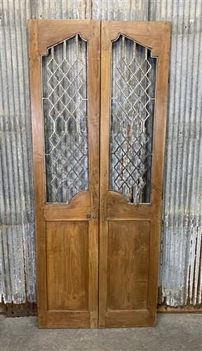 Vintage Indian Garden Gates, Carved Teak Metal Doors, Architectural Salvage A112