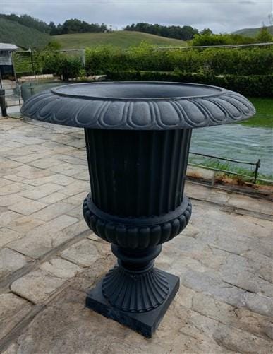 39" Tall Cast Iron Fluted Urn, Flower Pot Planter, Garden Patio Yard Art B4