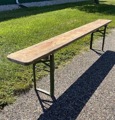 Stained Vintage German Beer Garden Bench Portable Industrial Wood Bench Seat B45