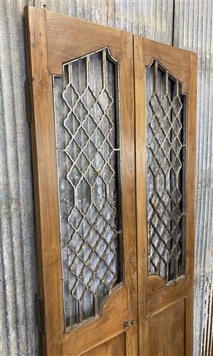 Vintage Indian Garden Gates, Teak Metal Carved Doors, Architectural Salvage A112