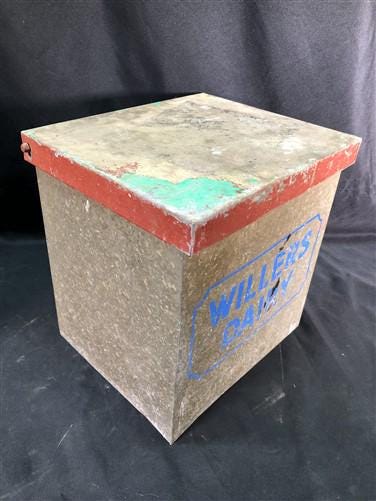 Willers Dairy Galvanized Milk Bottle Tin Box, Vintage Porch Delivery Carrier