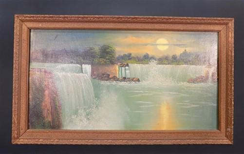 1920s Intinerant Art Landscape Painting, Original Art Waterfall, Landscape, N