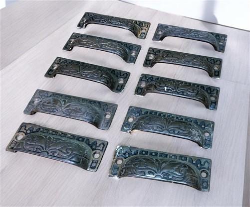 10 Cast Iron Fingertip Drawer Pulls Handles Hardware Dresser Kitchen Rustic B