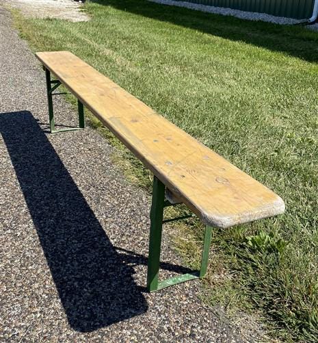 Yellow Vintage German Beer Garden Bench, Portable Industrial Wood Bench Seat, Y6