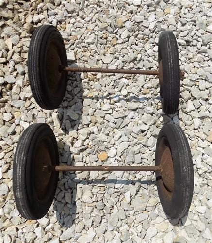 4 Vintage Metal Baby Buggy Wheels Pedal Car Garden Cart Pumpkin Wagon A50