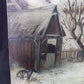 1880s Midwest Landscape Painting on Canvas, Original Art Winter Village, C