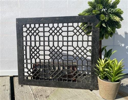 Ornate Art Deco Cast Iron Grate Vintage Wall Floor Fireplace Register Vent A3