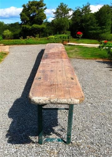 Stained Vintage German Beer Garden Bench Portable Industrial Wood Bench Seat B44