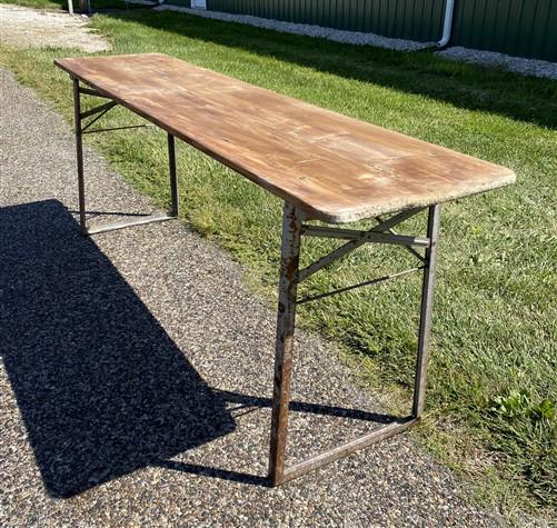 Stained Vintage German Beer Garden Table, Portable Industrial Wood Table, A7