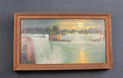 1920s Intinerant Art Landscape Painting, Original Art Waterfall, Landscape, N