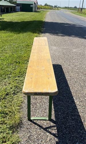 Yellow Vintage German Beer Garden Bench, Portable Industrial Wood Bench Seat, Y6