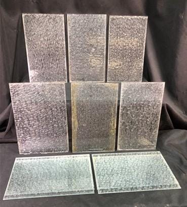 10 Panes Vintage Clear Florentine Wissmach Glass, Muranese Textured Glass k